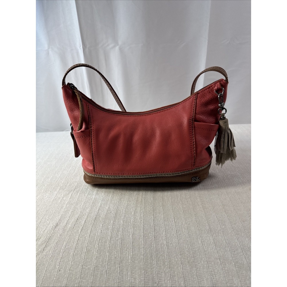 The Sak Hobo Shoulder Bag Pebbled & Smooth Leather Pink Brown Sparkly White Flaw